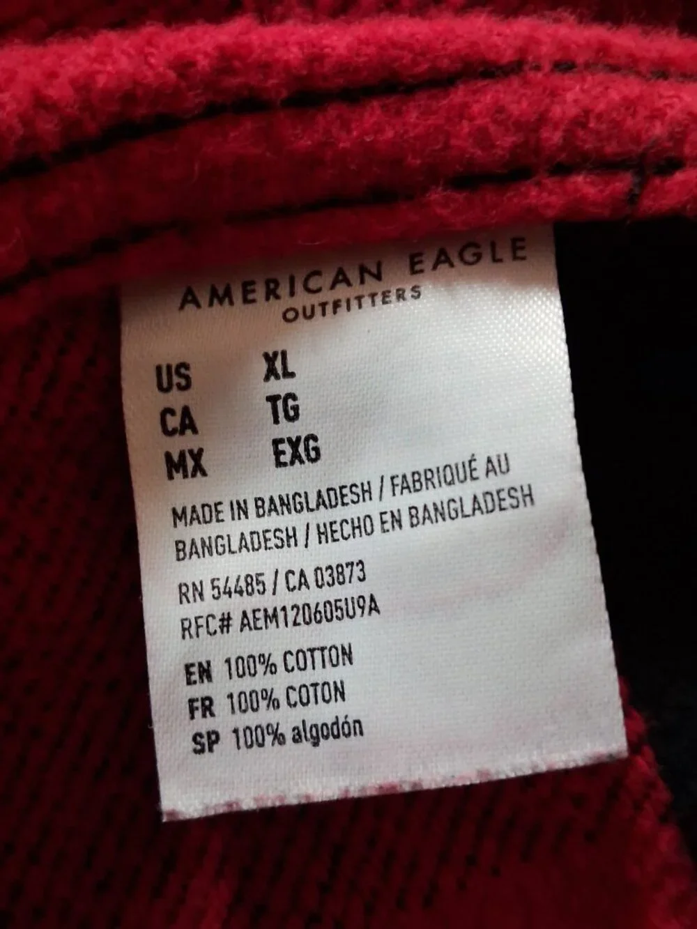 American Eagle Flannel Shirt Men XL Red Black Buffalo Plaid Heavyweight Classic - Picture 10 of 16